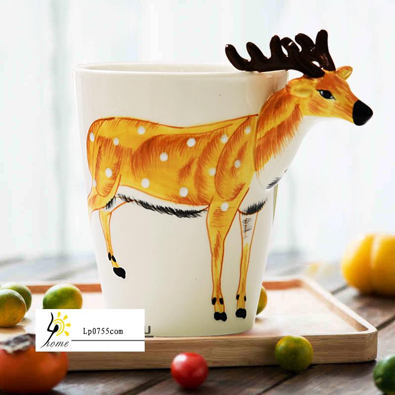 3D ׷   MugLid Ǭ  뷮 ũ  Ƽ Ŀ Ŀ /3D Stereo Animal Cup MugLid Spoon Ceramic Large Capacity Creative Couple Coffee Milk